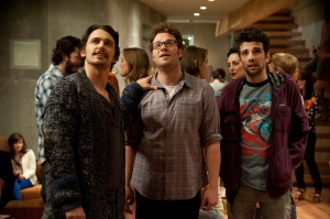 The comedy “This is the End” features a star-studded cast including, from left to right, James Franco, Seth Rogen and Jay Baruchel.