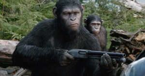 Caesar (played in a performance-capture suit by Andy Serkis) is the leader of the ape nation in “Dawn of the Planet of the Apes.”  Photo courtesy of 20th Century Fox